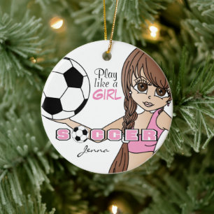 Adorno De Cerámica Jugar como un Chica   Fútbol   Rosa