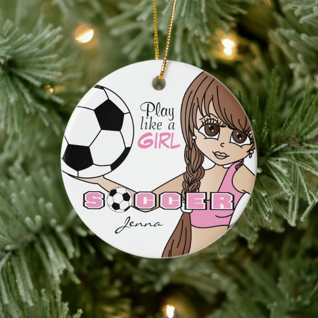 Adorno De Cerámica Jugar como un Chica | Fútbol | Rosa (Árbol)