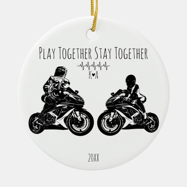 Adorno De Cerámica Jugar juntos... motocicleta personalizada (Frente)