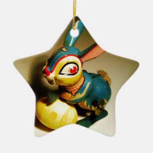 Adorno De Cerámica juguete de conejo y huevo amarillo de pascua