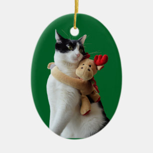 Adorno De Cerámica Juguete de Navidades de gatos y renos blancos y ne