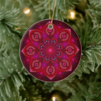 Adorno De Cerámica Julio Birthstone Ruby Mandala Ornament
