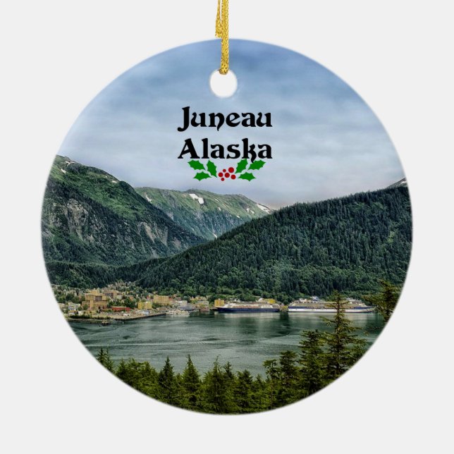 Adorno De Cerámica Juneau, Alaska, diseño de Navidades (Atrás)