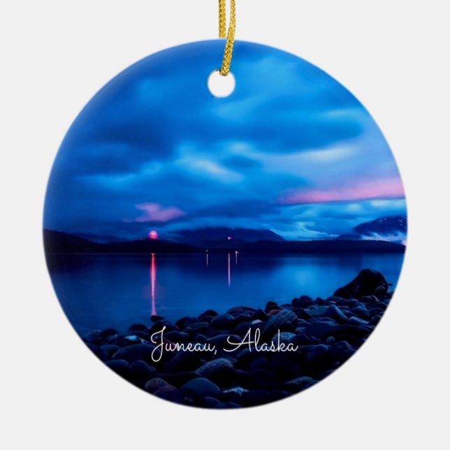 Adorno De Cerámica Juneau, puesta de sol de Alaska (Frente)