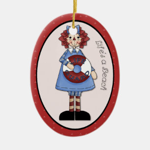 Adorno De Cerámica Junio "La vida es una playa" Annie Advent Ornament