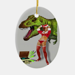 Adorno De Cerámica Jurassic Christmas Pin-Up