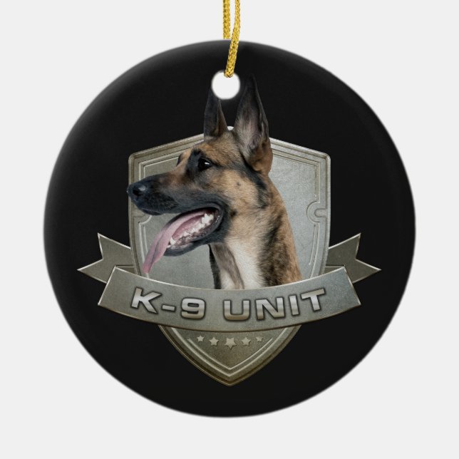 Adorno De Cerámica K9 unidad - Malinois - pastor belga (Frente)