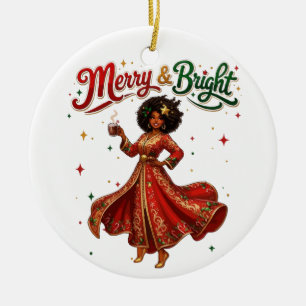 Adorno De Cerámica Kaftán de Navidad Alegre y Brillante Mujer