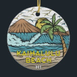 Adorno De Cerámica Kaihalulu Beach Hawaii Vintage<br><div class="desc">Playa Kaihalulu ilustracion dibujado a mano con montañas y olas oceánicas en el fondo. Perfecto para los amantes de la playa de Kaihalulu.</div>