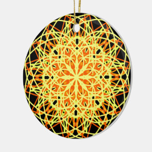 Adorno De Cerámica Kaleidoscope Mandala Art Energy Flower Yellow