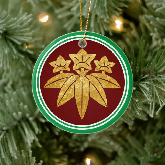 Adorno De Cerámica Kamakura Minamoto Mon Japanese Clan Faux Gold (Árbol)
