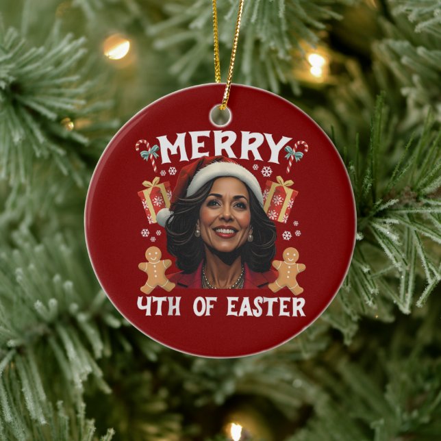 Adorno De Cerámica Kamala Harris Navidades Santa Merry 4 de Semana Sa (Árbol)