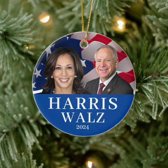 Adorno De Cerámica Kamala Harris Y Tim Walz 2024 (Árbol)