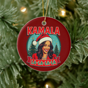 Adorno De Cerámica Kamala La La La Funny Navidades Santa Hat Xmas