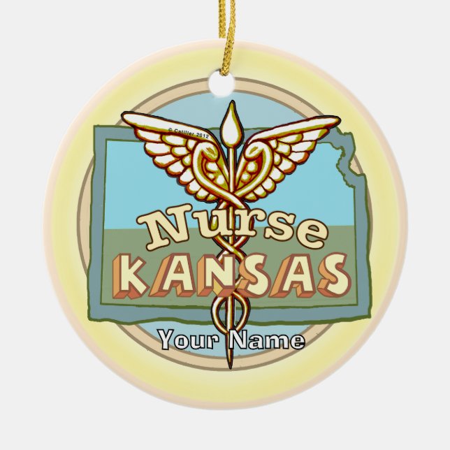 Adorno De Cerámica Kansas Nurse Caduceus (Frente)
