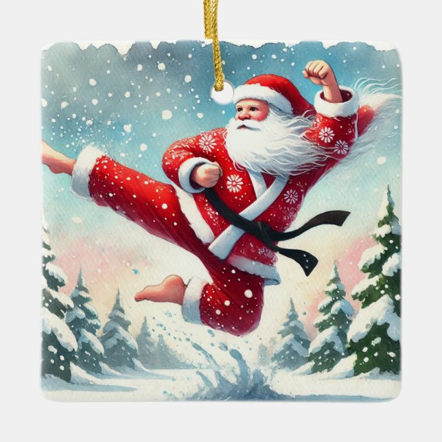 Adorno De Cerámica Karateka favorita de Santa Personalizada (Anverso)