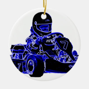 Adorno De Cerámica Kart que compite con el azul y el blanco