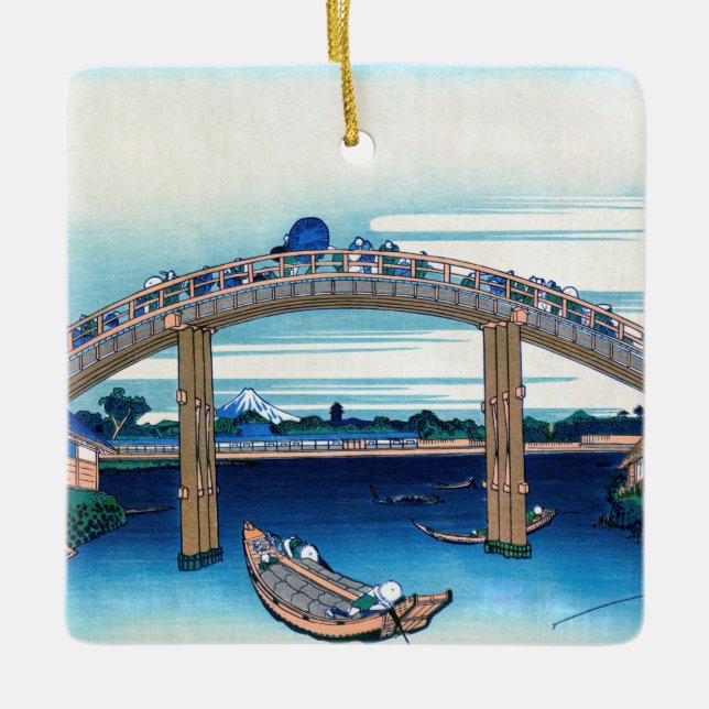 Adorno De Cerámica Katsushika Hokusai - Bajo el puente Mannen, Fukaga (Anverso)