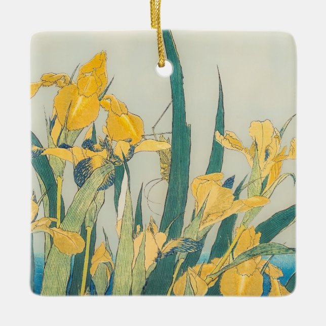 Adorno De Cerámica Katsushika Hokusai - Grasshopper e Iris (Anverso)