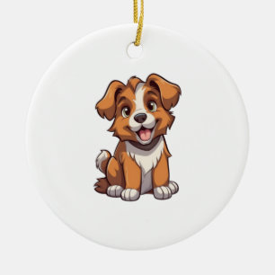 Adorno De Cerámica Kawaii Australian Shepherd Puppy