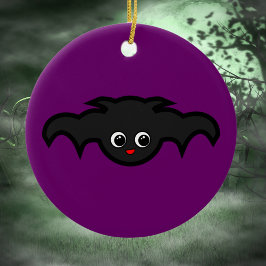 Adorno De Cerámica Kawaii Bat en negro y morado