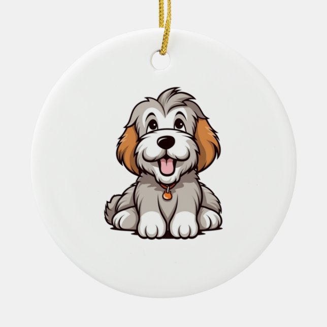 Adorno De Cerámica Kawaii Beared Collie Puppy (Frente)