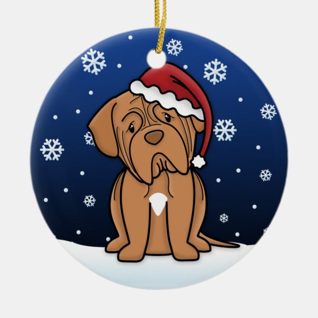 Adorno De Cerámica Kawaii Cartoon Dogue de Bordeaux Christmas (Frente)