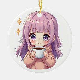 Adorno De Cerámica Kawaii Cozy Coffee Girl – Pastel Aesthetic sticker