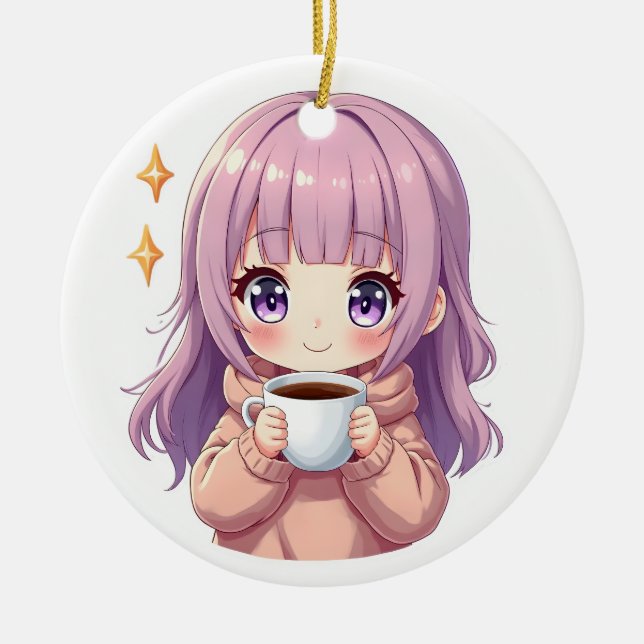 Adorno De Cerámica Kawaii Cozy Coffee Girl – Pastel Aesthetic sticker (Frente)