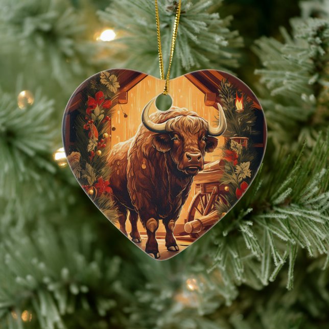 Adorno De Cerámica Kawaii Cute Animal Wildlife Bison Pet Lover Regalo (Árbol)