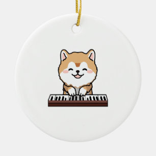Adorno De Cerámica Kawaii Cute Dog Jugando El Teclado Piano