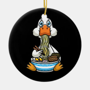 Adorno De Cerámica Kawaii Duck Comiendo fideos Ramen Chopsticks Bowl