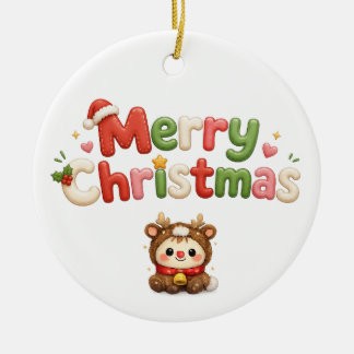 Adorno De Cerámica Kawaii Feliz Navidad