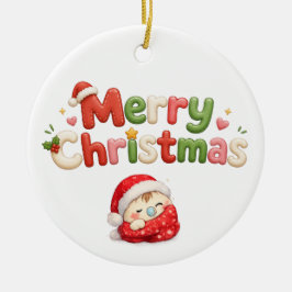 Adorno De Cerámica Kawaii Feliz Navidad