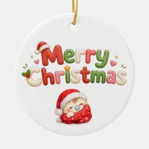 Adorno De Cerámica Kawaii Feliz Navidad