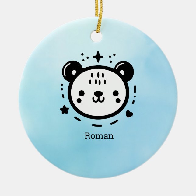 Adorno De Cerámica Kawaii lindo rostro de oso - Línea de arte Minimal (Frente)