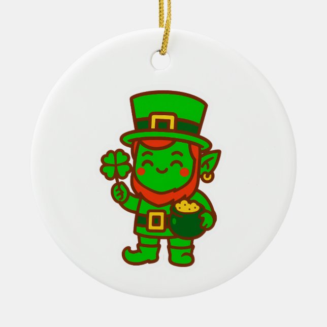 Adorno De Cerámica Kawaii Lucky Leprechaun (Frente)