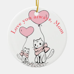 Adorno De Cerámica Kawaii Mom Cat & Kitten Personalizado