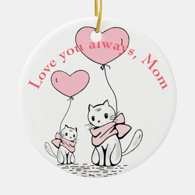 Adorno De Cerámica Kawaii Mom Cat & Kitten Personalizado (Frente)
