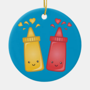 Adorno De Cerámica Kawaii Mustard y Ketchup Love