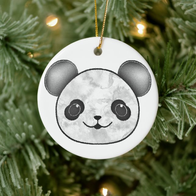 Adorno De Cerámica Kawaii Panda Dibujando En Blanco Y Negro (Árbol)