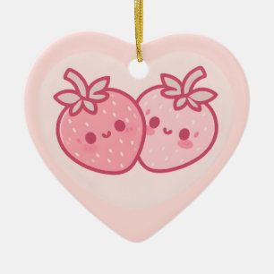 Adorno De Cerámica Kawaii Pink Valentines Strawberries