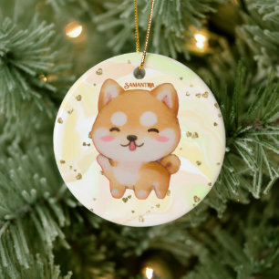 Adorno De Cerámica Kawaii Sonriente Shiba Inu al estilo Personalizado
