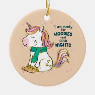 Adorno De Cerámica Kawaii Unicorn   Invierno y frutos secos