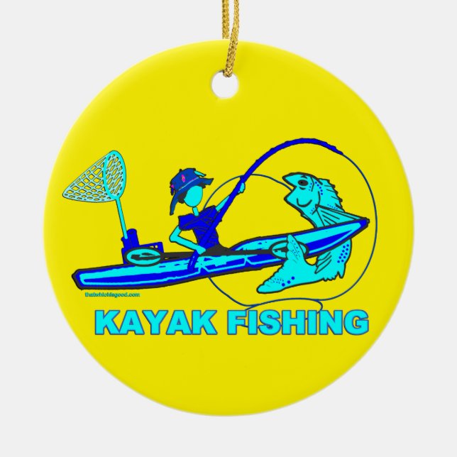 Adorno De Cerámica Kayak Pesca Royal Blue Aqua (Frente)