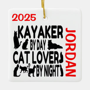 Adorno De Cerámica Kayaker ama al PERSONALIZADO de gatos