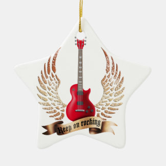 Adorno De Cerámica keep on rocking electric guitar wings