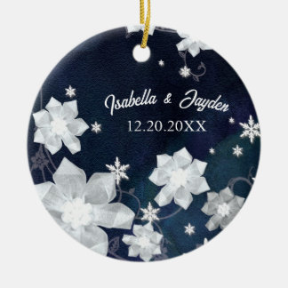 Adorno De Cerámica Keepsake, Boda azul de la Marina de Invierno de Ni
