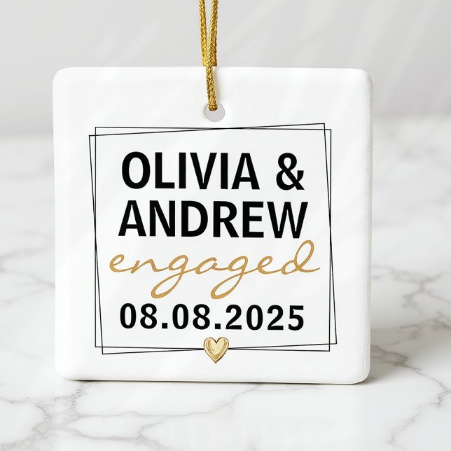 Adorno De Cerámica Keepsake de la escritura de oro negro comprometido (Subido por el creador)