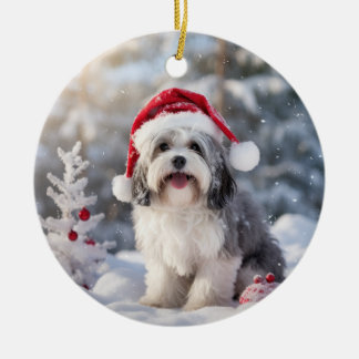 Adorno De Cerámica Keepsake de los Navidades de perro de Havanan